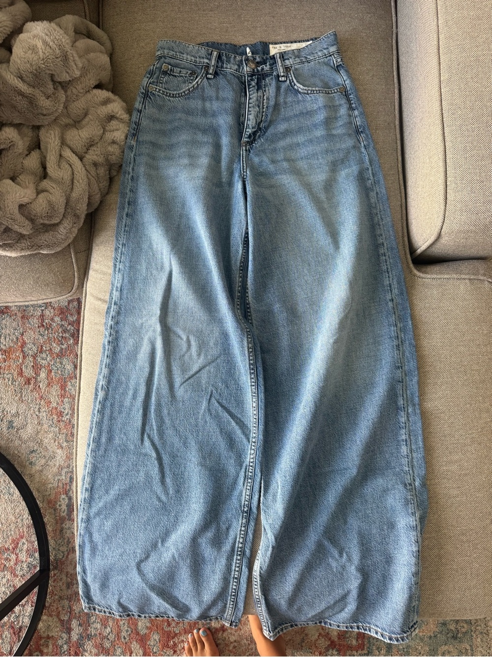rag & bone Sofie High Rise Full Length Ultra Wide Light Blue Jeans